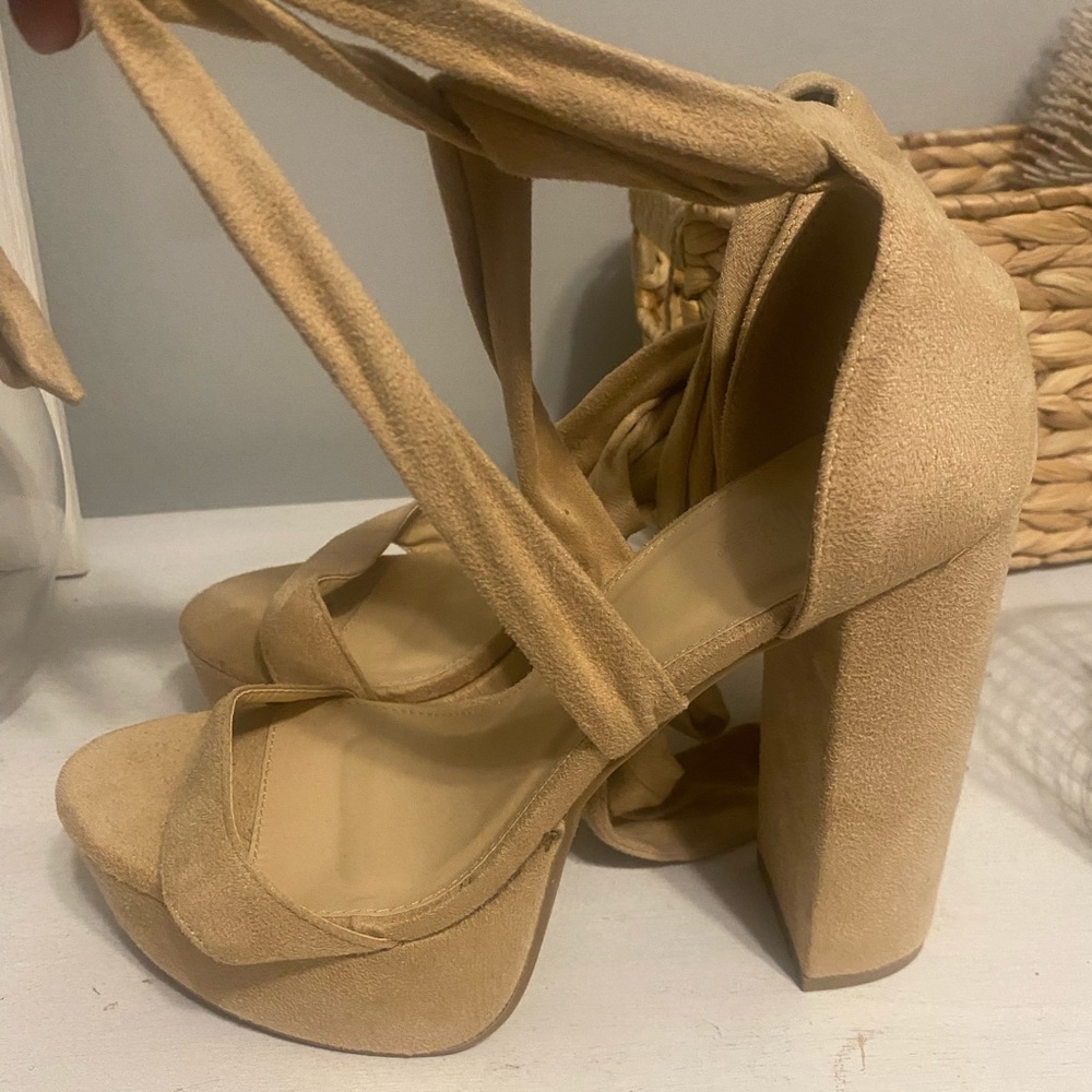 Tan Suede Strappy Heels